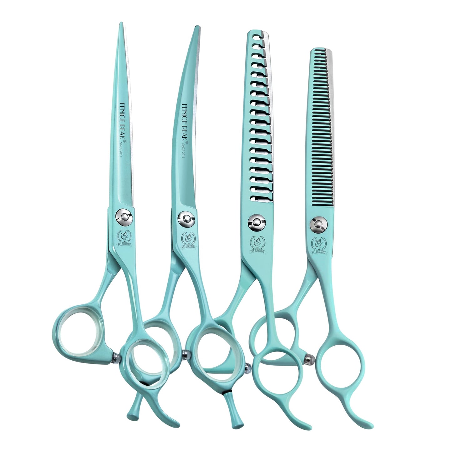 Fenice Peak 7" Professional Dog Grooming Scissors Set, Japanese 440C Stainless Steel Straight Thinning Curved Chunker Shears for Pet Grooming, Trimming Face, Paws, Green