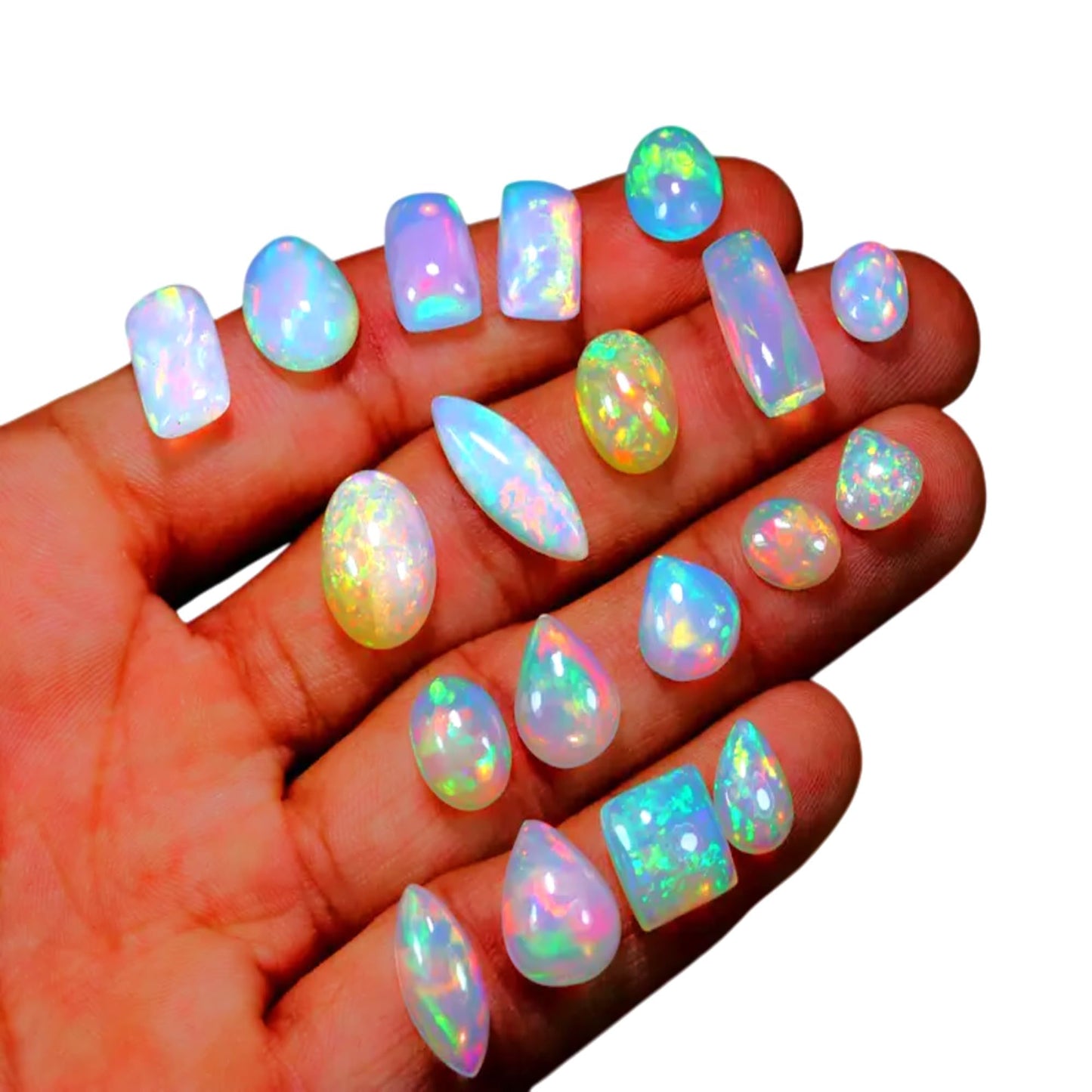 Natural 2 Cts Calibrated AAAA+ Ethiopian Opal Gemstones Cabochons Lot 4-6 MM Multi Fire Welo Opal Stones for Jewelry Making Supplies Healing Crystals Gems Loose Gemstones 7-10 Pcs