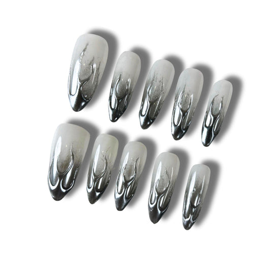 Yabonica Handmade Press On Nails Almond,10Pcs Acrylic Fake Nails Press Ons with 3D Nail Art Gel Hand-Painted Design,Nature&Lasting Stick On Nails for Woman Girls Daily Party&Wedding Wear(032S)