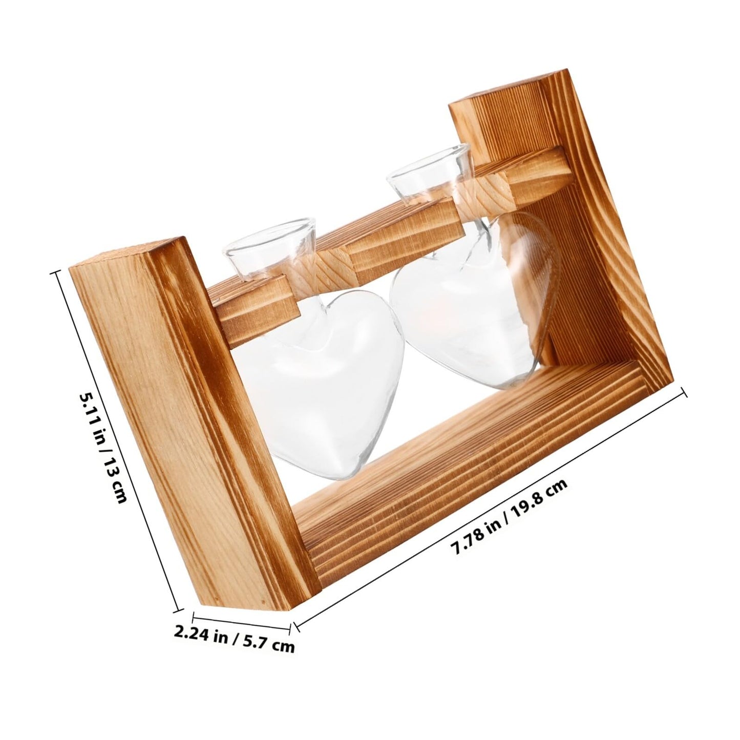 CORHAD Heart-Shaped Glass Plant Terrarium with Wooden Stand, Hydroponic Vase for Home and Office Décor, Creative Glass Flower Vase for Live Plants, 2pcs Set
