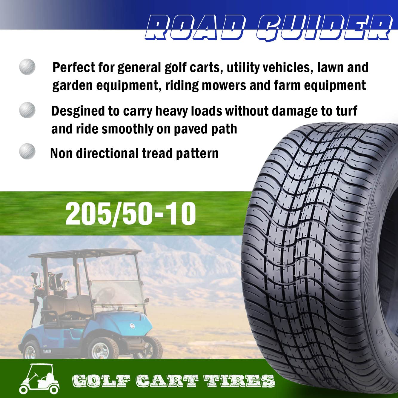 ROADGUIDER 205/50-10 Golf Cart ATV Tires 4 Ply 205/50x10 -Set 4-14002