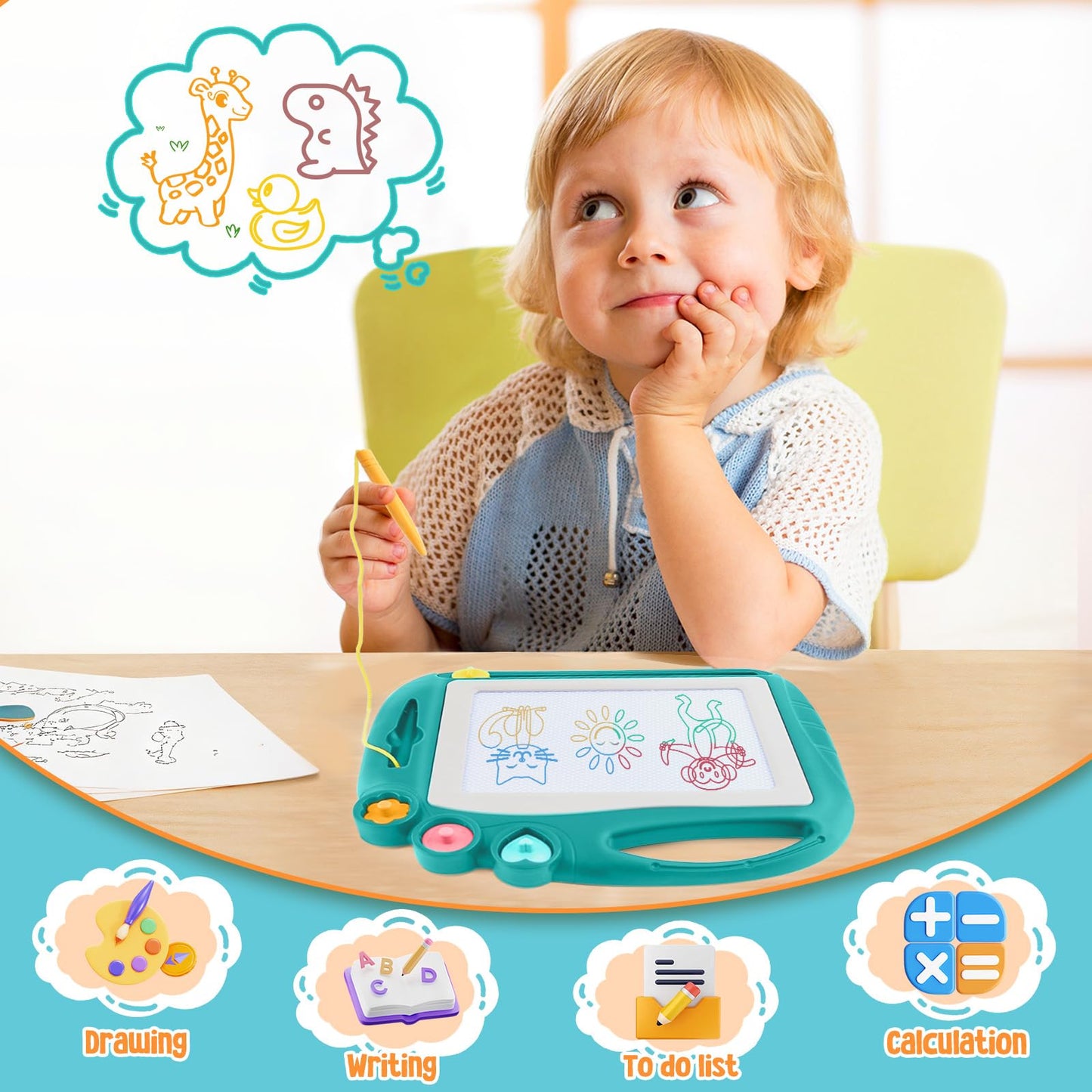 Daisiki Magnetic Drawing Board, Toddler Toys for Age 1 2 3 Boys Girls, Toddler Drawing Board, Birthday Easter Christmas Halloween Kids Toy Gifts for Boys and Girls