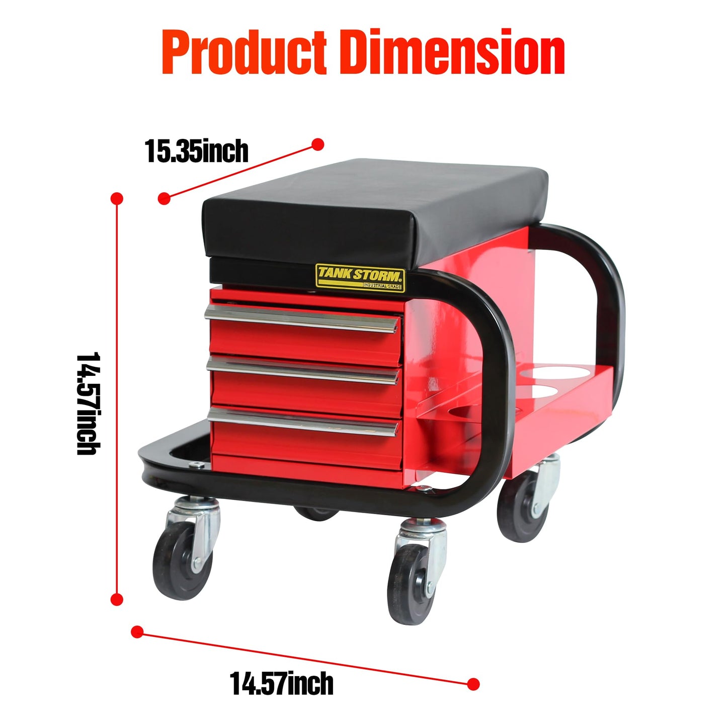 TANKSTORM Tool Box Built-in Creeper Seat, Garage Shop Roller Seat, 3 Drawers Heavy Duty Tool Chest with 4 Rolling Casters-350 Lbs Capacity