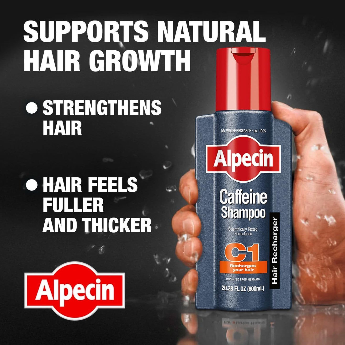 Alpecin C1 Caffeine Shampoo 20.28 fl oz I Hair Performance Enhancer I Promotes Natural Hair Growth and Thickness I Energizes Scalp 600mL 1 Pack