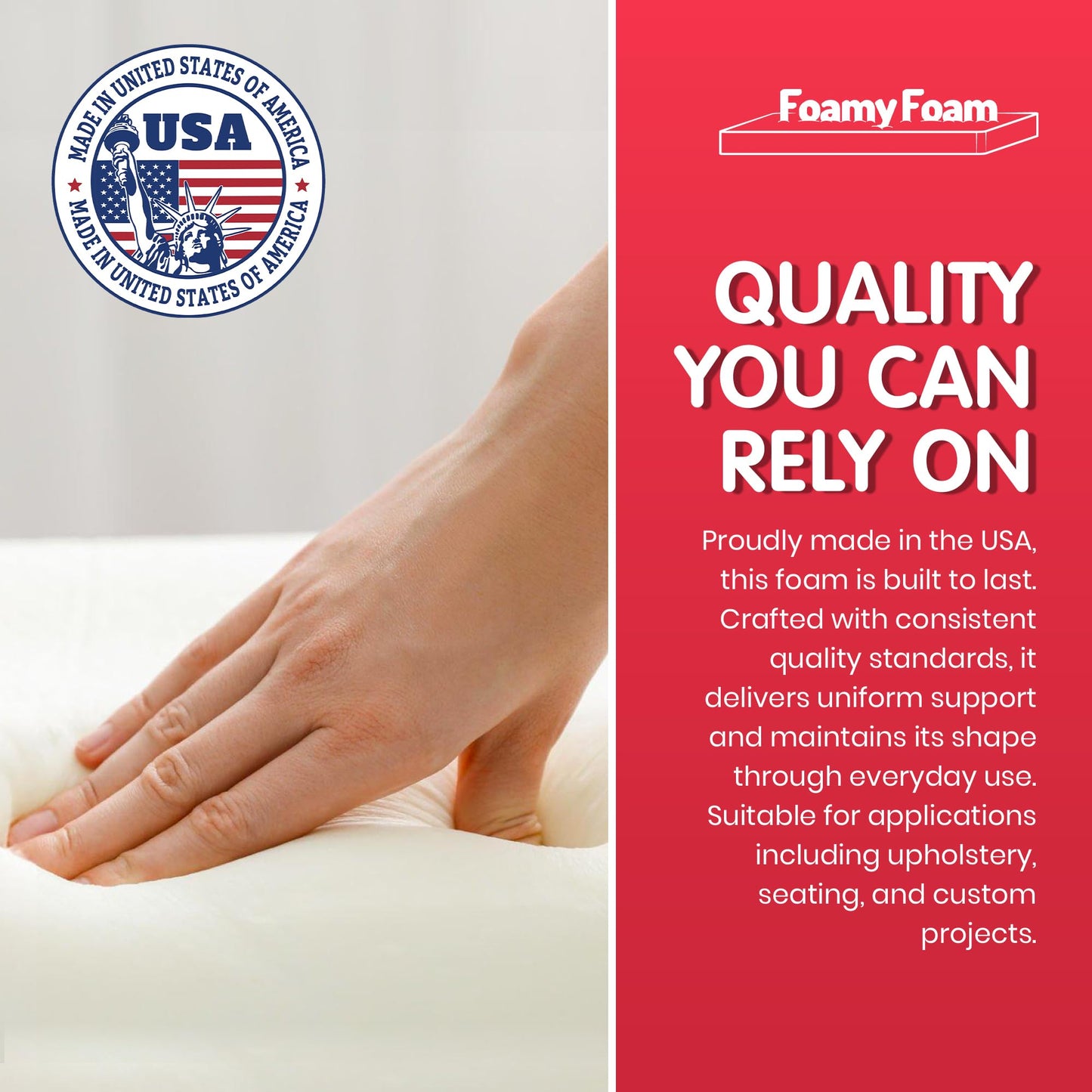FOAMYFOAM 5Pack High Density 1 inch Thick, 24 inch Wide, 72 inch Long Upholstery Foam, Cushion Replacement