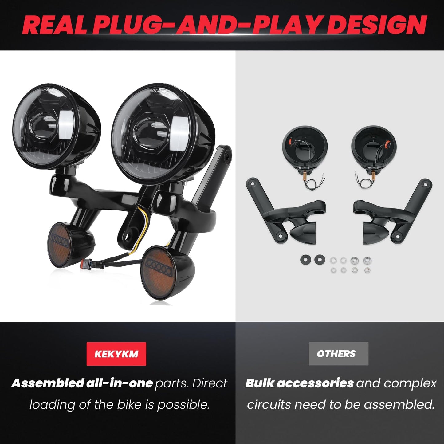 kekykm 4.5" LED Auxiliary Fog Spot Light Bracket Kit Compatible With Harley Davidson Touring Electra Glide Street Glide Ultra Limited 2014-2023, Passing Lamp Housing Shell, Black