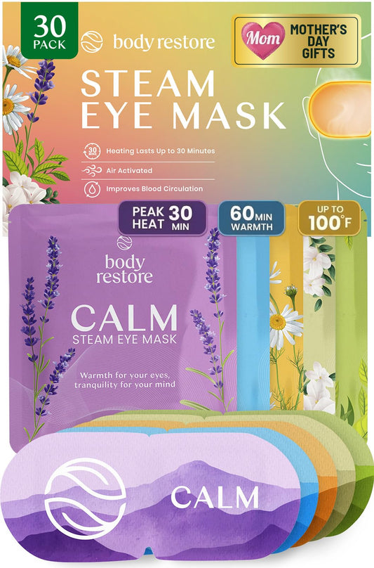 Body Restore Heated Eye Mask for Dry Eyes 30 Pack – Mothers Day Gifts for Mom, Birthday Gifts for Women and Men, Self Heating Warm Compress, Relaxation – Variety