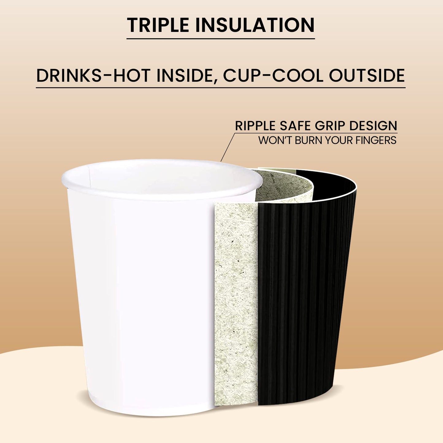 Ripple Wall Design Disposable 8 Oz Coffee Cup 500 Pack Black, Hot Beverage Cups, Eco-Friendly Recyclable Paper, Insulated Coffee Cups, Coffee Bar Accessories Paper Coffee Cups To Go, Hot Cups