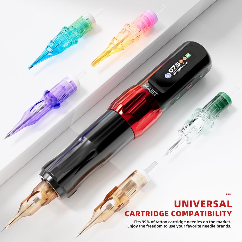 Mast Tattoo Tour2 Pro Wireless Tattoo Kit, 111g/3.9oz Lightweight PMU Machine with 2 Batteries, RCA Adapter, Tattoo Needles, Ink & Practice Supplies for Permanent Makeup and Fine Line Work