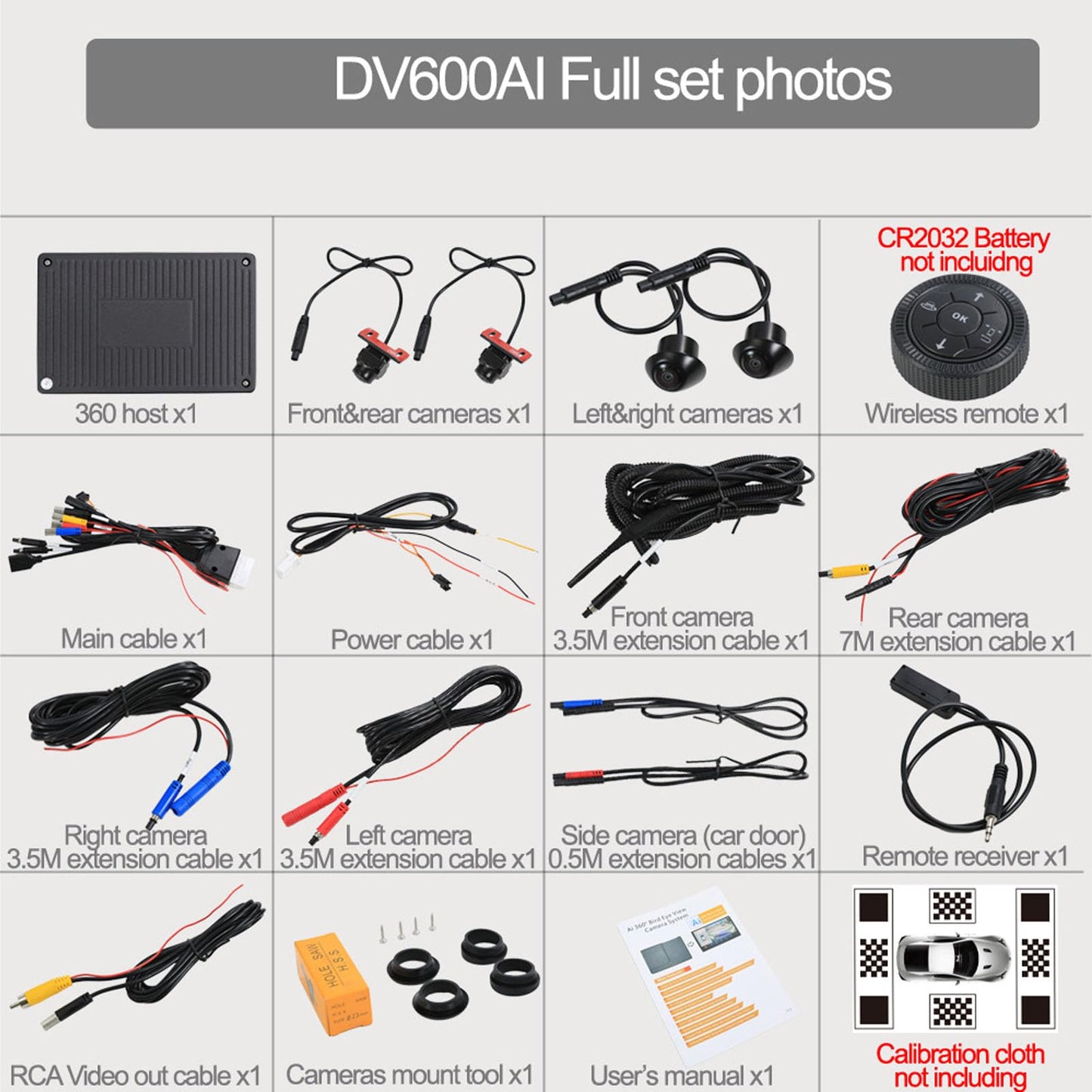 Round Rear View Camera System 360 Degree Panoramic Bird View Universal Fit for Most Cars with AI Detection and Recording