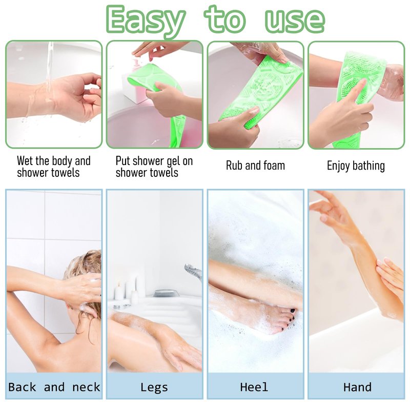MAYWILLA Silicone Body Scrubber for Shower,Silicone Back Body Scrubber with Handle,27.5 Inch Exfoliating Deep Clean Bath Body Brush Scrubber for Men and Women-2 PCS
