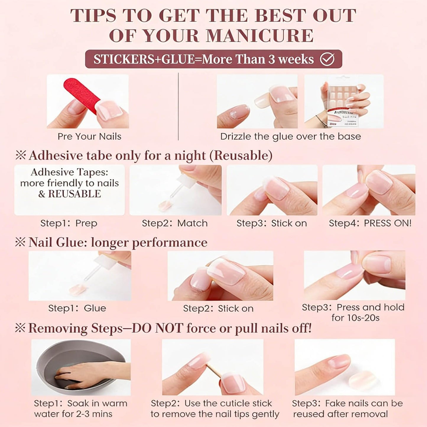 Handmade Acrylic Press on Nails Short Duck Nails Press on Thick French Tip with 3D Design Reusable Glossy Fake Nails Cute Nail Art DIY for Women 10pcs (Size M）