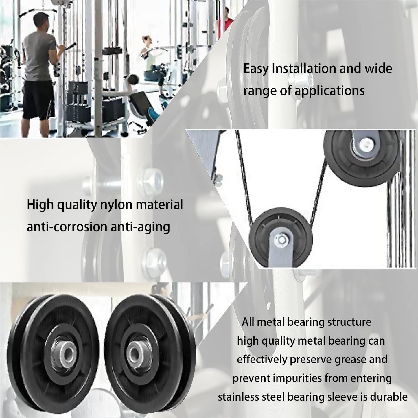Tempsnow 8Pcs 3.5" Nylon Bearing Pulley Wheel Replacement for Gym Equipment Part Cable Machine Universal Wear-Proof Nylon Pulley System Gym Attachments"