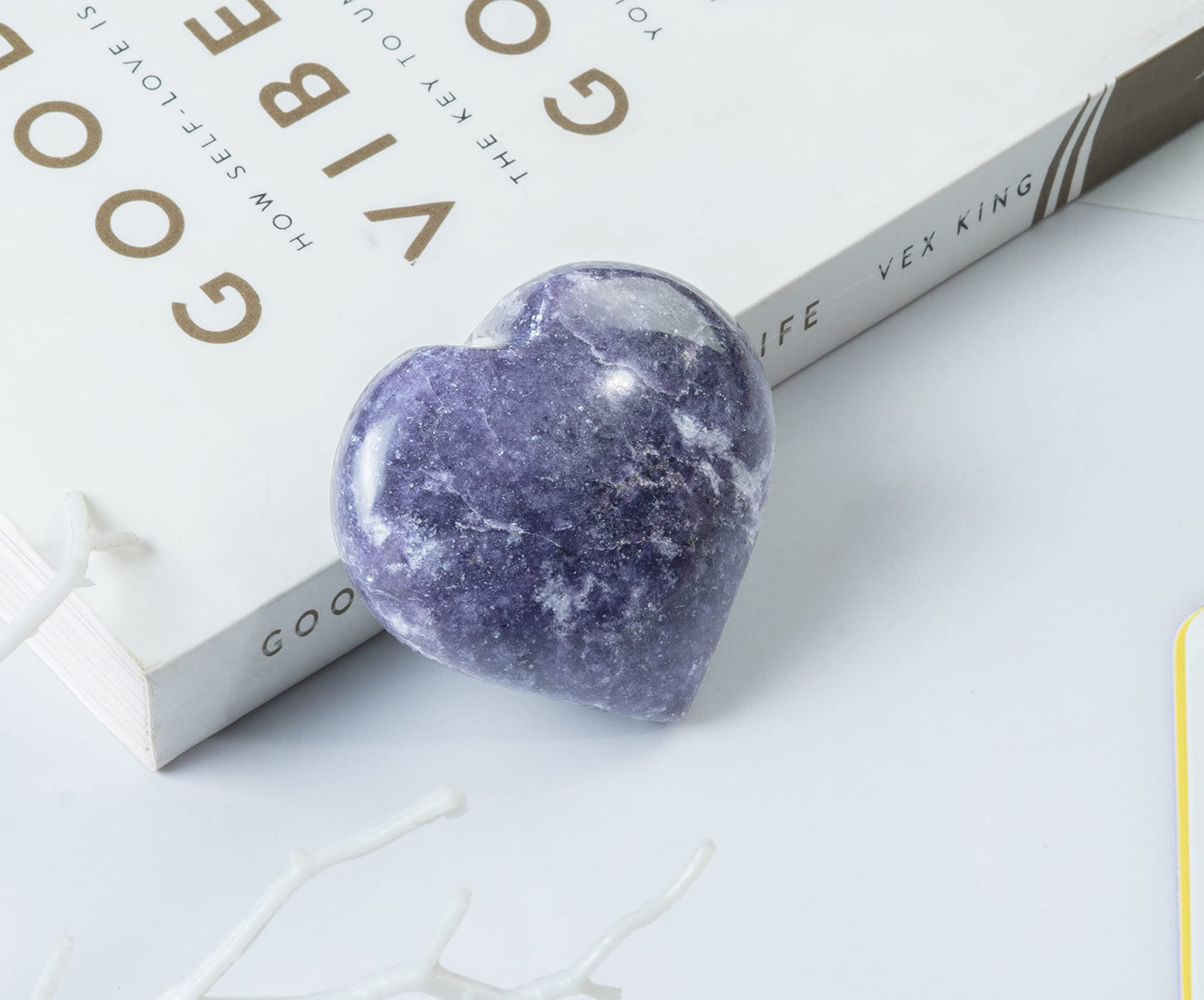 Crocon® 50mm Lepidolite Heart stone Big Heart Shape Puff Stones Set 450+ Carats Pocket Crystal Healing Tumble Collection Palm Worry Stone Good Luck Charm Meditation Gift Craft Home Decor
