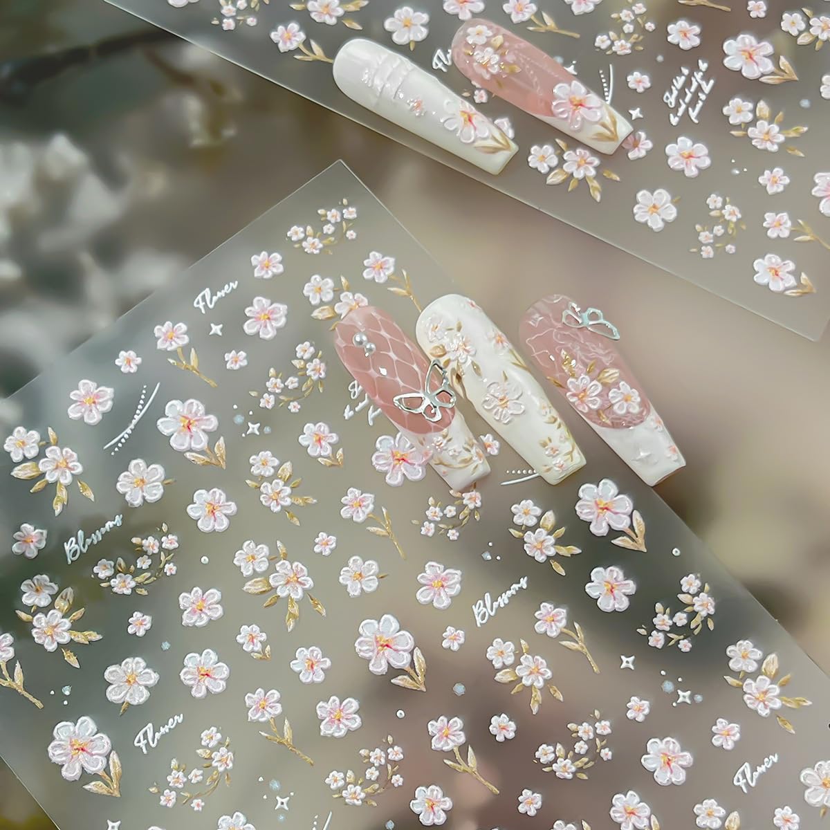 1Pcs Flower Nail Art Stickers Decals 5D Embossed Pink Flower Nail Decals Cute Small Floral Nail Stickers for Women Spring Summer Nail Art Decorations Supplies