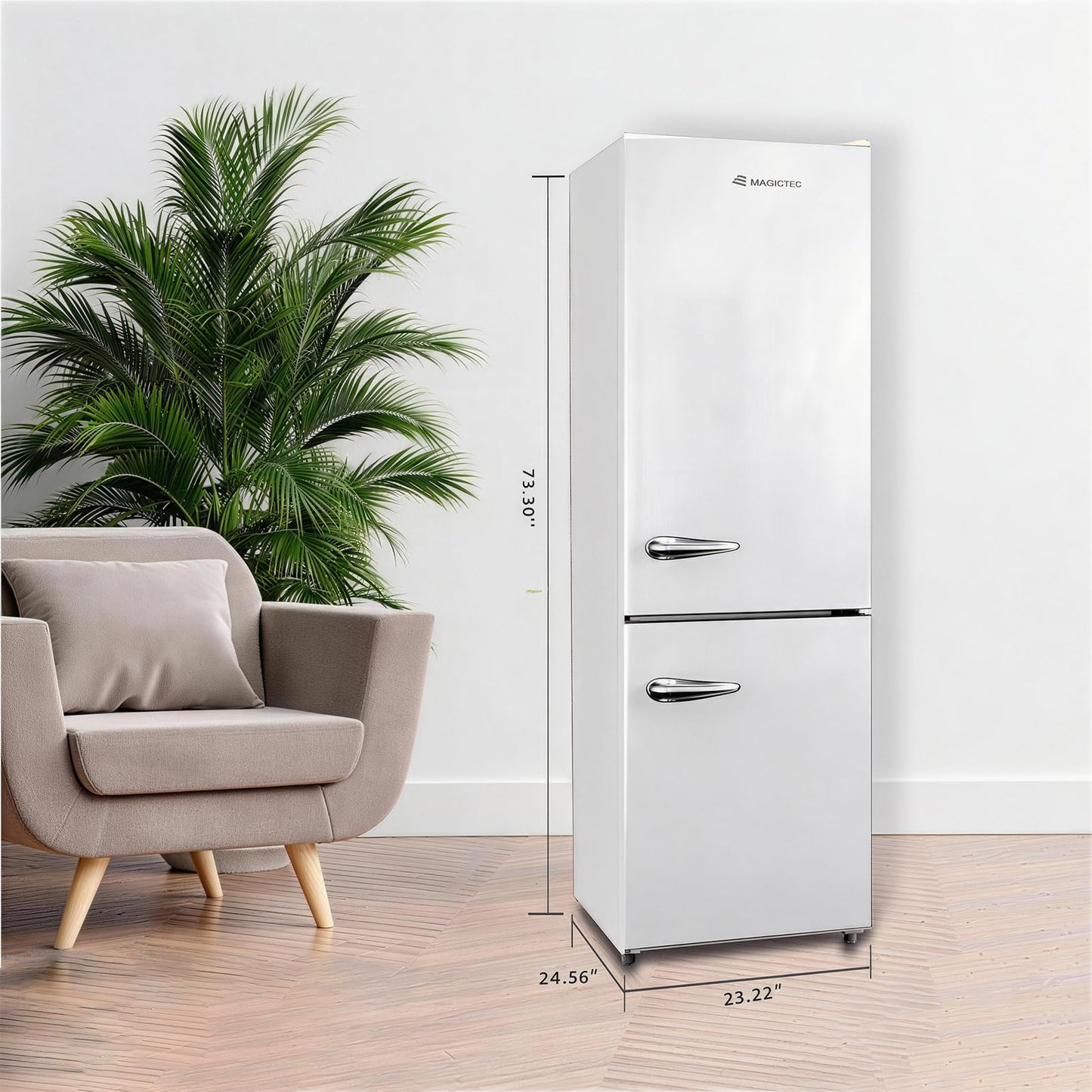 magictec Retro fridge Vintage refrigerator with freezer | Frost free | 11 Cubic feet | 74 Inch | Bottom Mount Fridge for Apartment,Condo,House,Kitchen