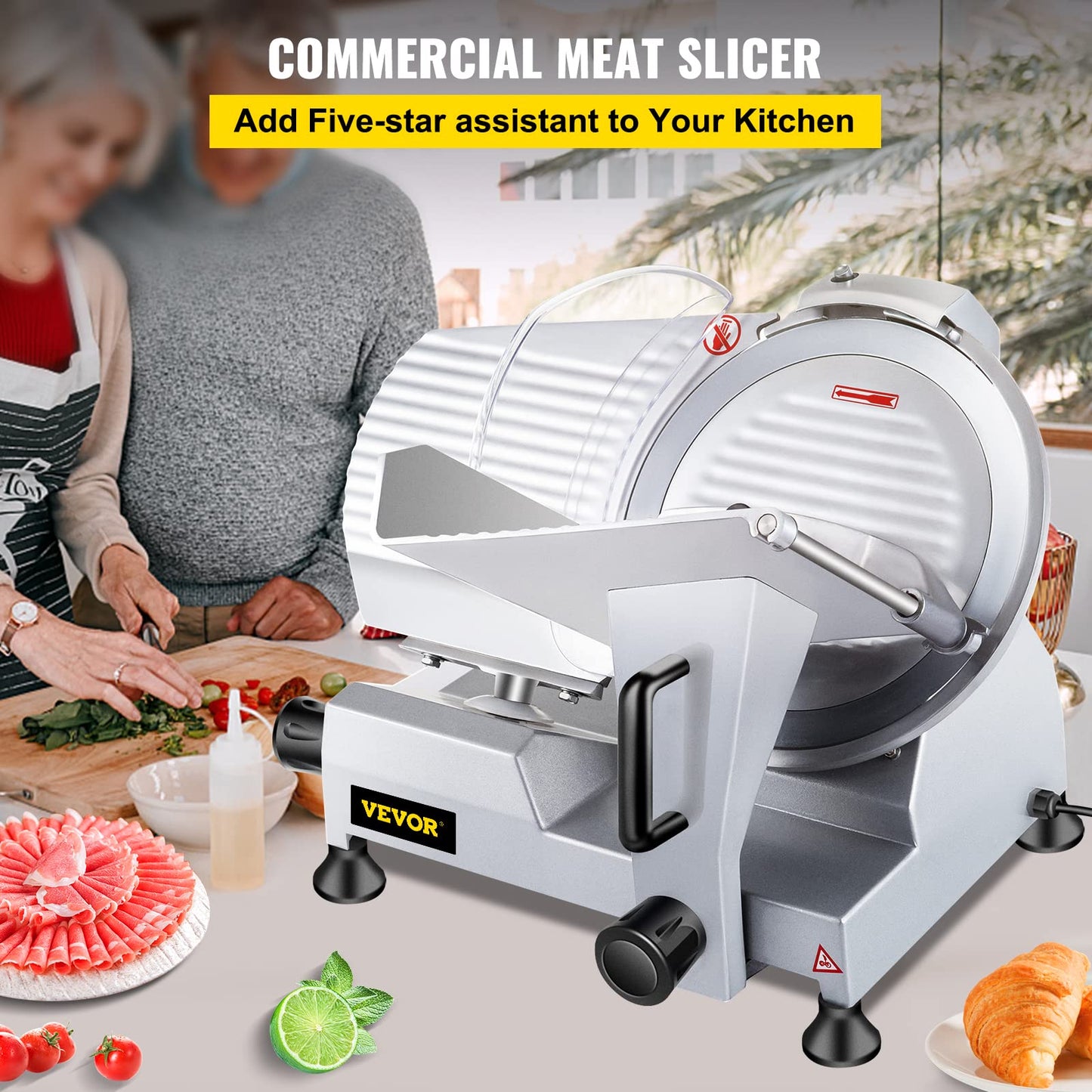 VBENLEM Commercial Meat Slicer,12 inch Electric Meat Slicer Semi-Auto 320W Premium Chromium-plated Steel Blade Adjustable Thickness, Deli Meat Cheese Food Slicer Commercial and for Home use,Sliver
