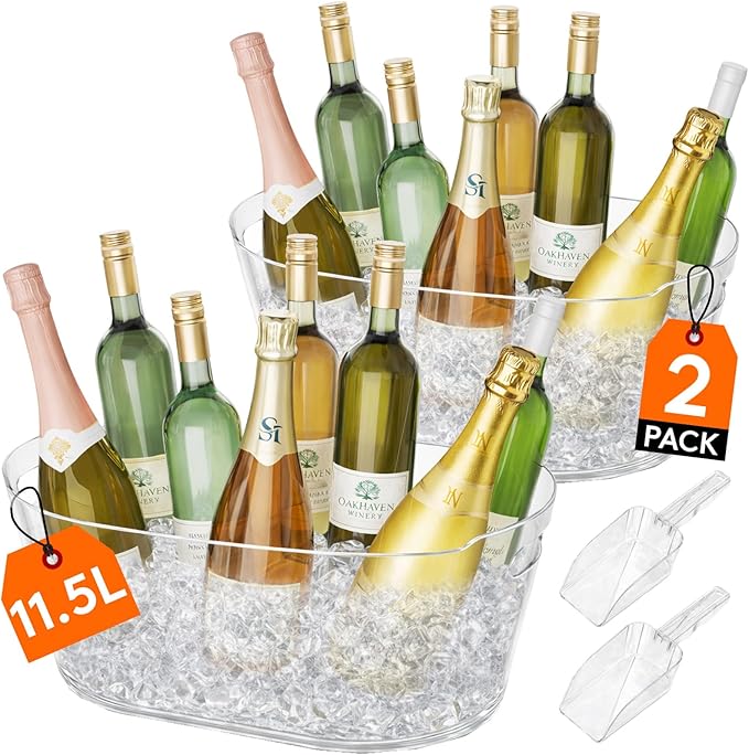 Lifewit 11.5L Ice Bucket for Parties 2 Pcs, Large Portable Drink Bucket for Cocktail Bar, Champagne Cooler for Beverage/Wine/Beer, Mimosa Bar Supplies Chiller Tub with Scoop 38 x18x20â¯cm/15x7x8 inches
