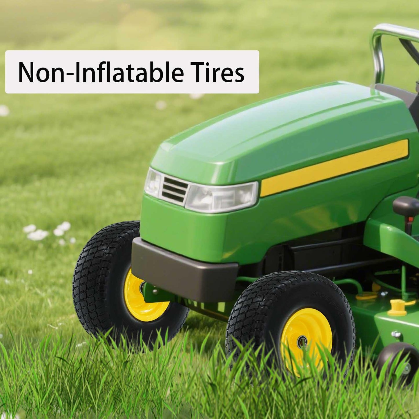 15x6.00-6 Lawn Mower Tires Flat Free,15x6x6 Tire and Wheel, 3" Centered Hub, 3/4" & 5/8" Bearings and 1" bushings, 500lbs Capacity, Compatible with Riding Mowers, Lawn Tractor Tire (2 Pack)