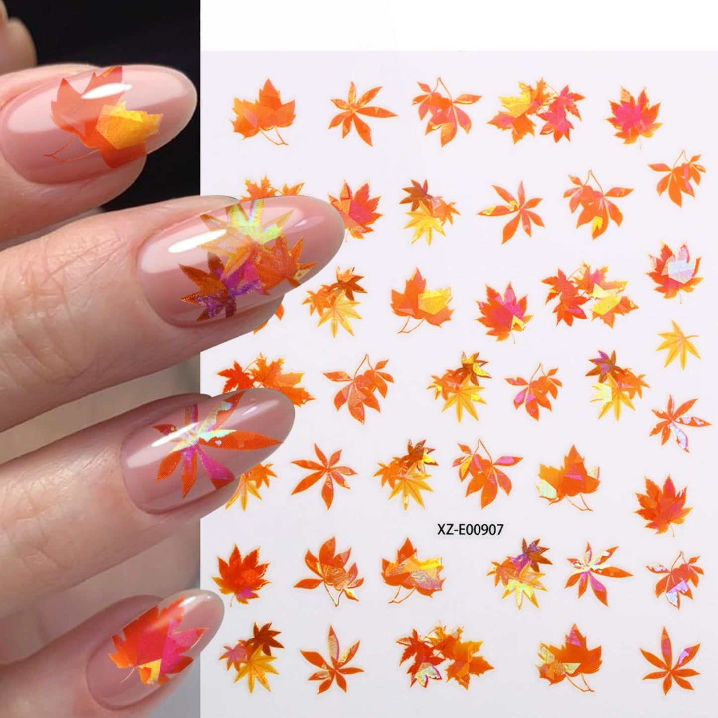 12 Sheets Fall Maple Leaves Nail Stickers Jelly Golden Fallen Leaves 5D Nails Decals Self-Adhesive Thanksgiving Nail Art Supplies for Women Girls DIY Manicure Decorations
