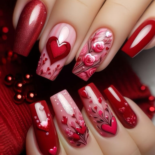 FIEONCIY Press on Nails Square Shaped Glossy Full Cover Acrylic Medium Length Square False Nails with Designs Artificial Short Coffin Fake Nails with Charms Glue ons Fingernails for Women Girls(Y511)