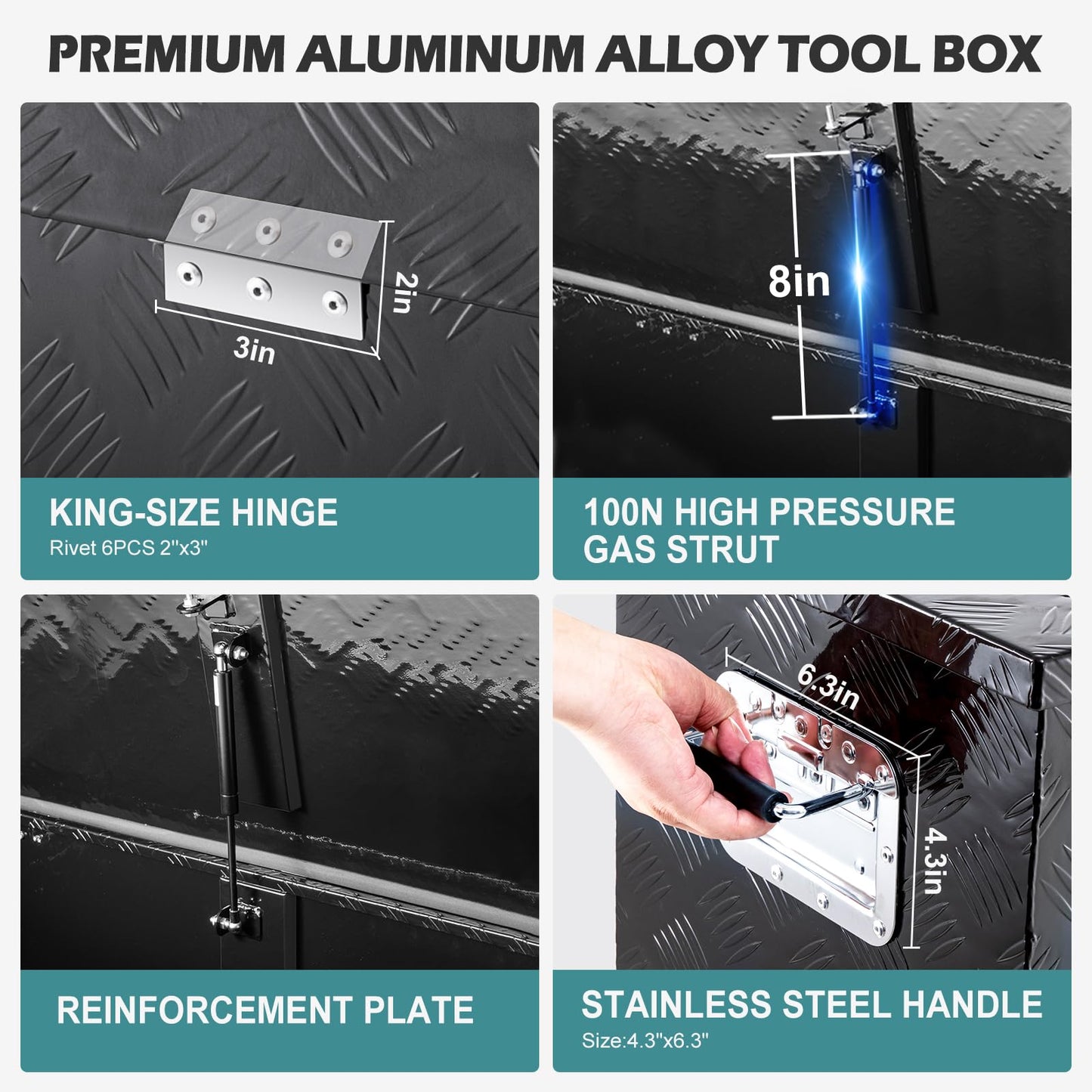 KING CHAO FOO 30" Lx15 Wx15 H Aluminum Tool Box, Heavy Duty Truck Bed Toolboxes with 2 PCS Keys, Upgraded Widest Tool Box Used for Truck Bed Storage,Trailers,Pickup,RV, All-Weather Use