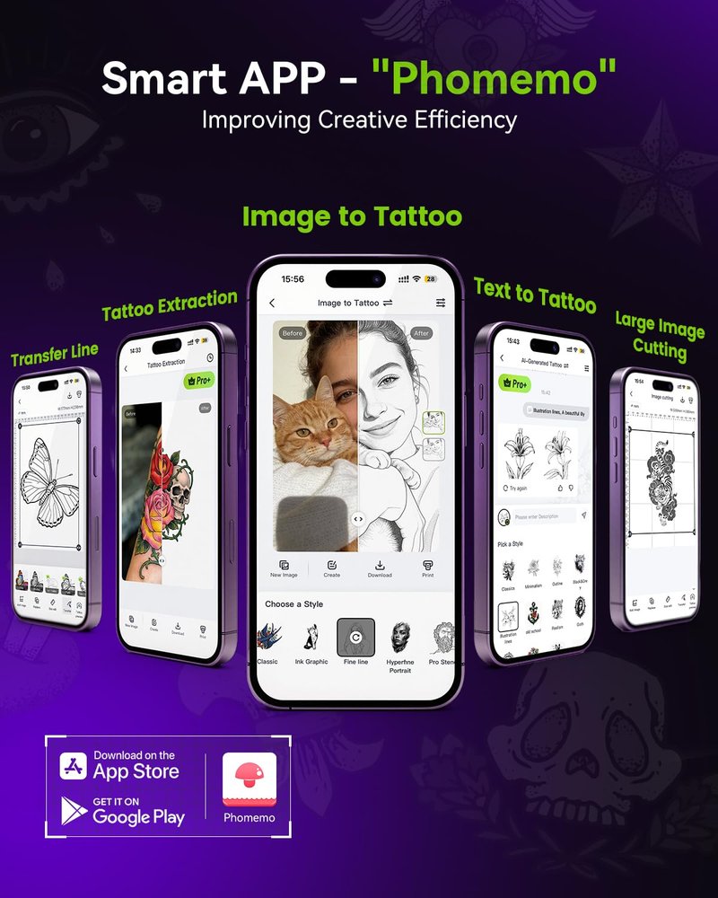 Phomemo M08F Plus Tattoo Stencil Printer with Touchscreen, Bluetooth Tattoo Printer Machine with 10pcs Premium Transfer Paper, Compatible with Phone/Tablet/PC, Tattoo Supplies for Tattoo Artists