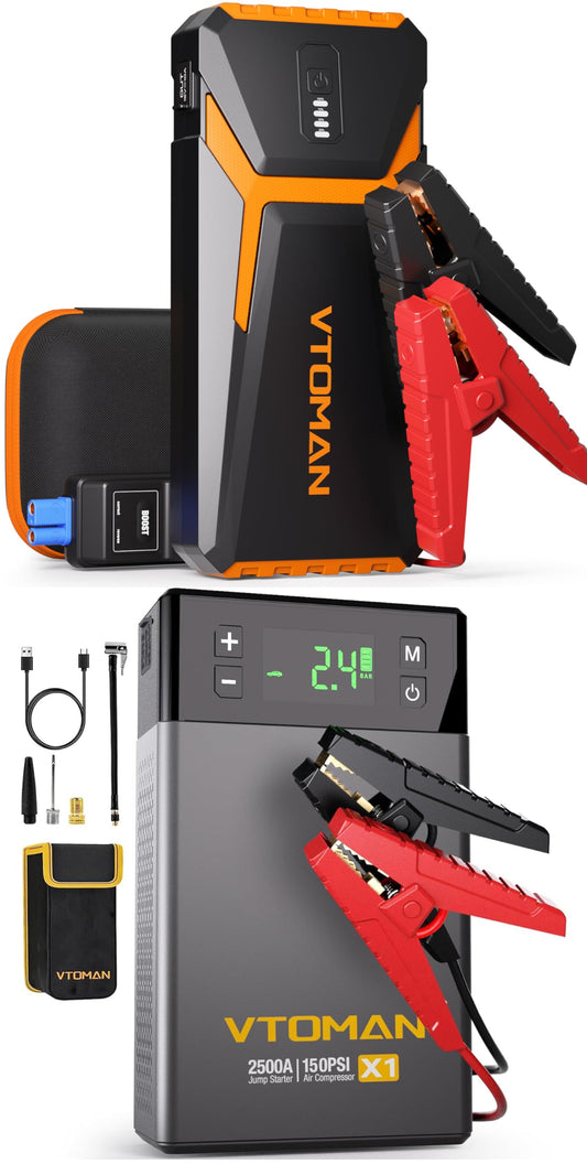 VTOMAN V10 Pro Jump Starter, 4500A Portable Car Starter and VTOMAN X1 Jump Starter with Air Compressor