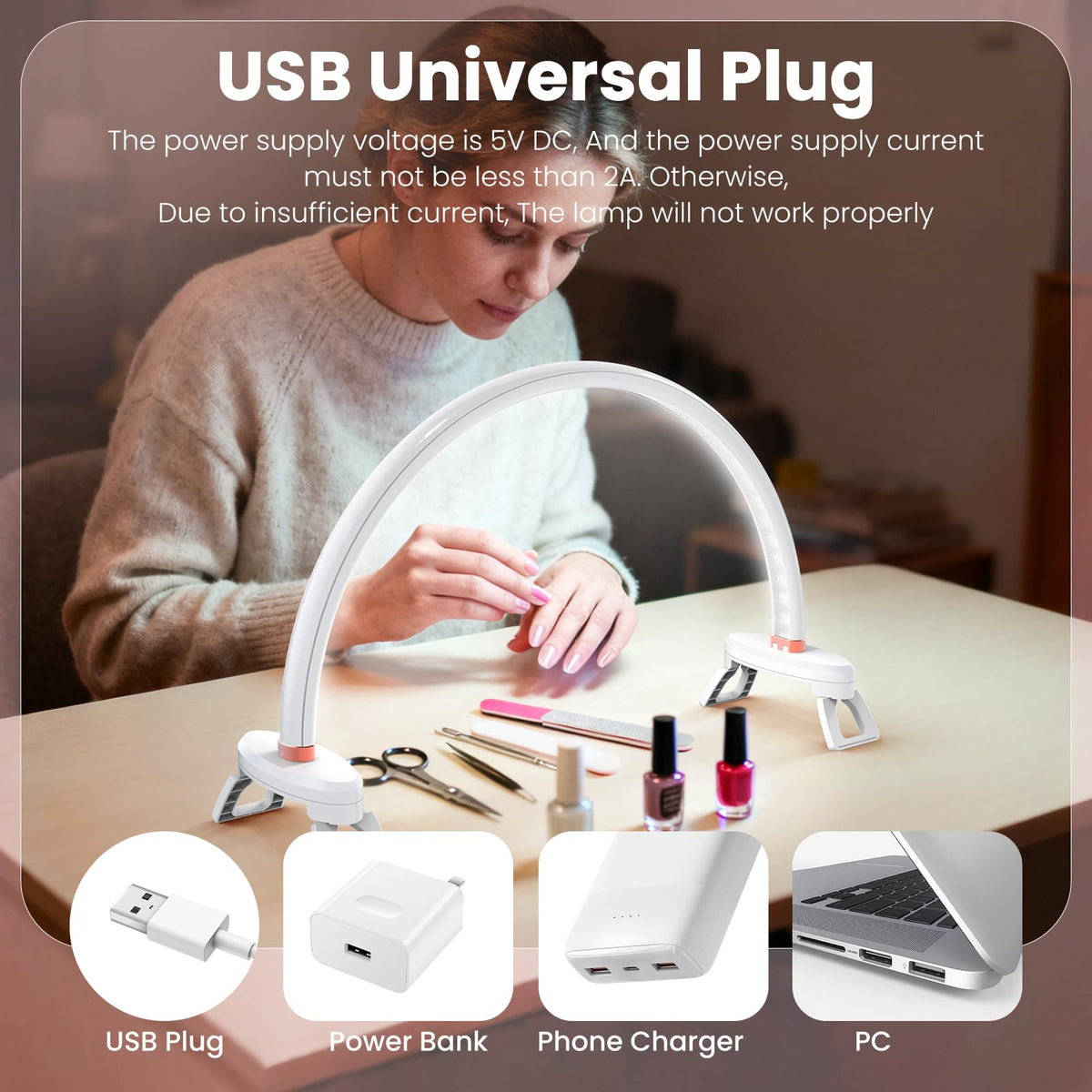 Yokilly Arc Half Moon Light: 16" Half Moon Light with Foldable Bracket for Desk Salon Table Use - No Flicker & Shadow-Free Desk Lamp with Stepless Brightness 3000-6500K for Manicurist Nail Tech
