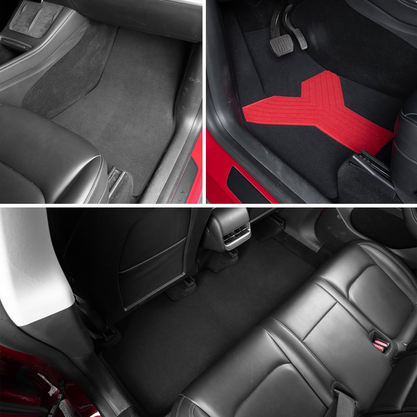 PEIDER-X Car Floor Mats for Tesla Model Y 2021-2024, Nylon Car Floor Mats, All Weather Protector Automotive, Front & Rear Seat Car Rug 3PCS