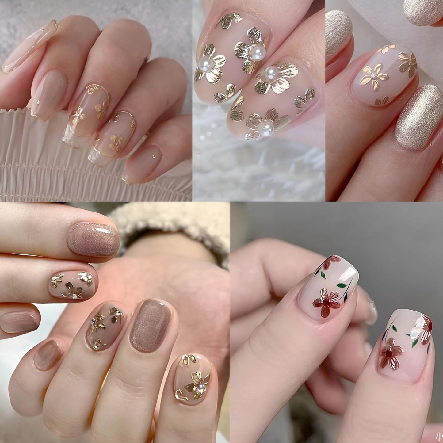 12 Sheets Flower Nail Art Stickers 3D Self Adhesive Gold Nail Decals Summer Spring Nail Stickers for Nail Art Design Flower Nails Supplies for DIY Acrylic Nails for Women Girls