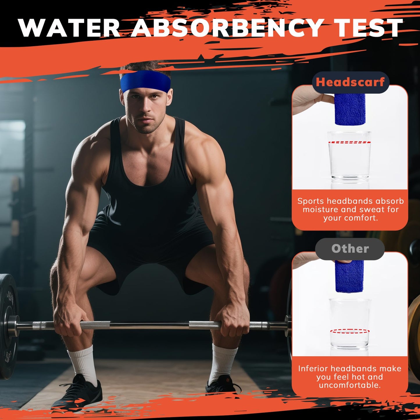 6-Pack Sweatbands Sports Headband for Men & Women - Moisture-Wicking Terry Cloth Headbands for Running, Basketball, Tennis, Gym & Workout - Non-Slip Sports Sweat Bands for Long Hair & Intense Training