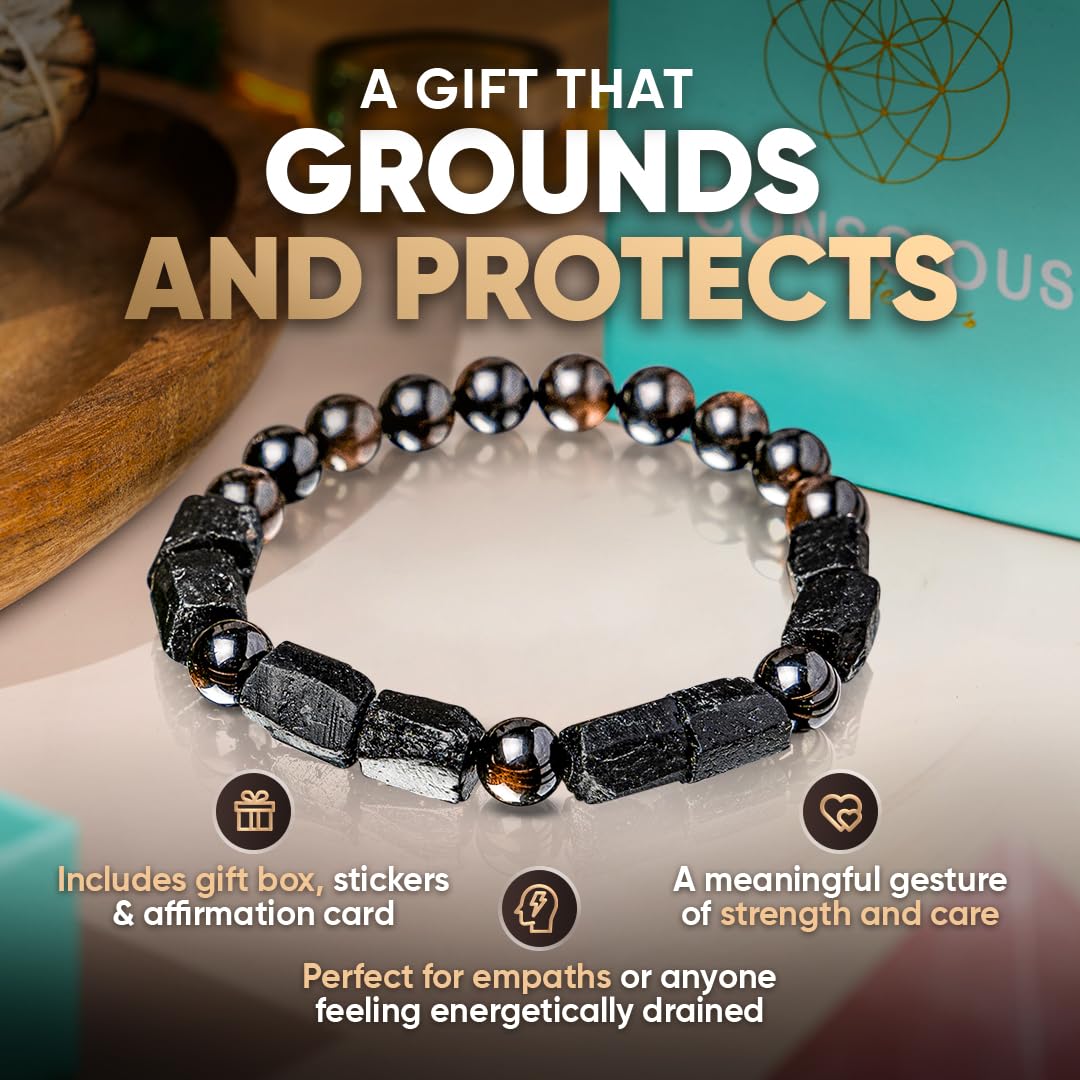 Conscious Items - Spiritual Protection Bracelet - Golden Obsidian & Black Tourmaline Bracelet - Grounding Beaded Bracelets for Men & Women, 6.7 in