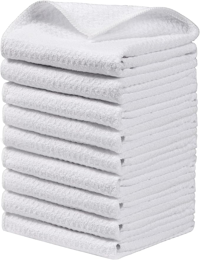 JOYMOOP Microfiber Waffle Weave Cleaning Cloth,Highly Absorbent Kitchen Towels,Quick Drying Lint Free Dish Towels for Kitchen,9 Pack,White,11.8Ã11.8 inch