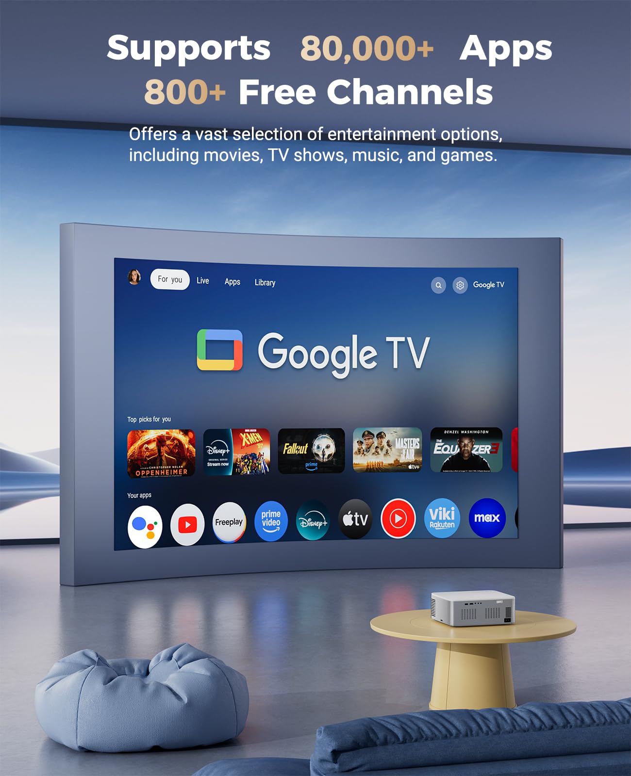 Google TV Projector 4K Support - CiBest Smart Projector with WiFi 6 and Bluetooth, Outdoor Movie Proyector Full-Sealed Optical Engine 3000 ANSI Home Ceiling Projector with Autofocus, Streaming Apps