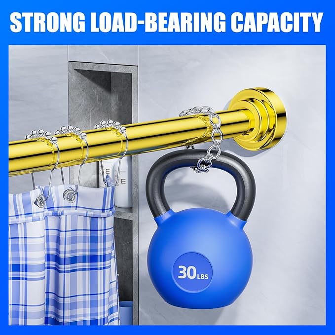 Ausemku Shower Curtain Rod Tension - 26-76 Inch Never Rust Non-Slip Spring Tension Curtain Rod No Drilling Stainless Steel Curtain Rod Use Bathroom Kitchen（Gold）