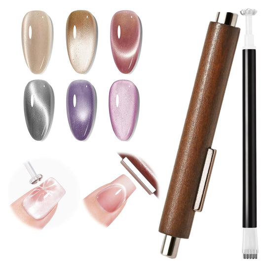 Modelones 3-in-1 Cat Eye Magnet, Double-Ended Cat Eye Magnet for Nails Multi-Function Nail Tool with Wide & Narrow Tips Strong Magnetic Stick for Cateye Gel Polish, DIY & Professional Salon Use