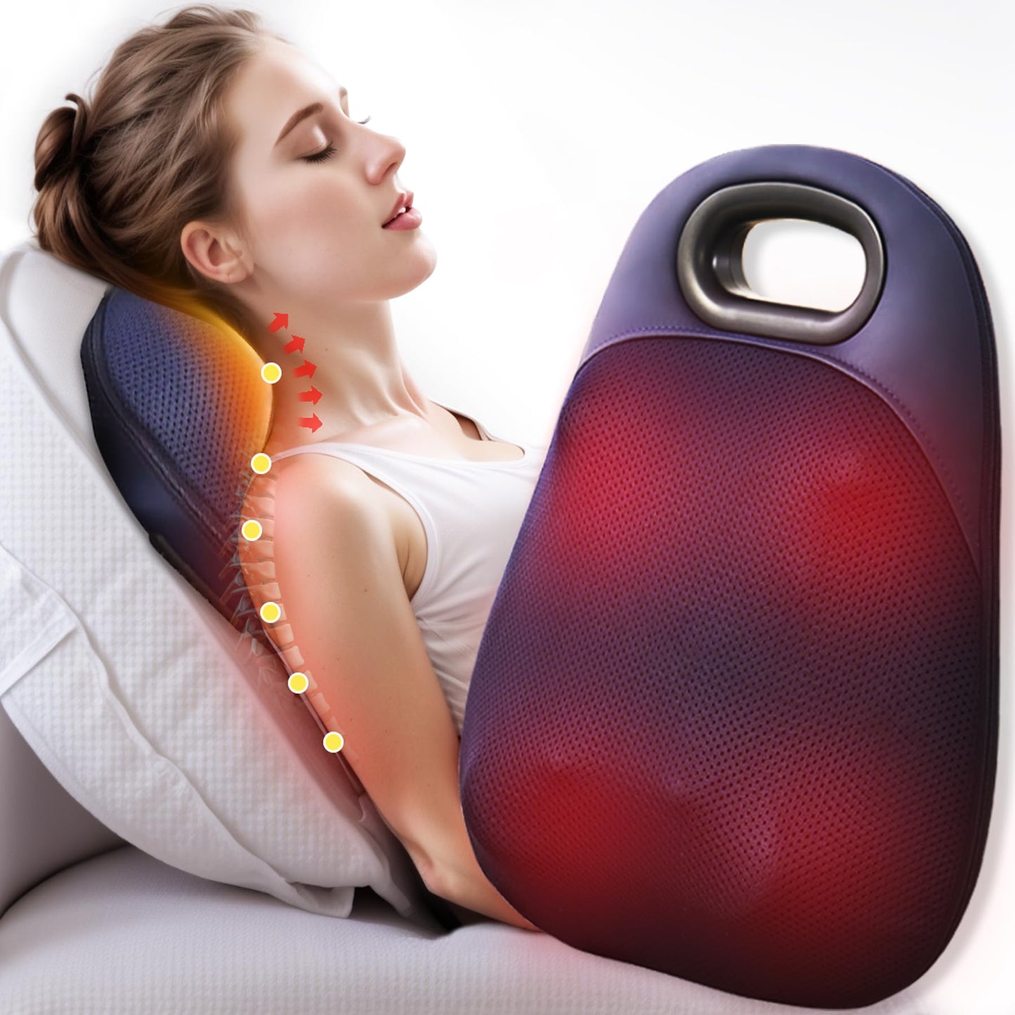 Shiatsu Neck and Back Massager,with Heating and Bidirectional Rotation Heads,4D Electric Massage Pillow with 4 Nodes,Neck Back Shoulder Foot Pain Relief, Portable & Rechargeable, Holiday Gift