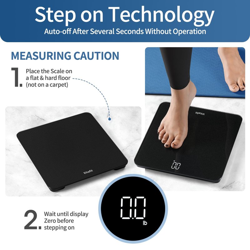 Vitafit Scale for Body Weight, Accuracy 0.1lb by Our Professional Weight Scale Factory Since 2001, Digital Bathroom Scales LED and Step On, 3xAAA Battery Included, 400lb/182kg, Spray Silver Black