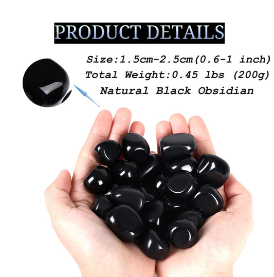 DUQGUHO Black Obsidian Natural Healing Crystals Set - Polished Tumbled Crystal Stones Bulk Irregular Pebble Stones Rocks 0.45 lbs