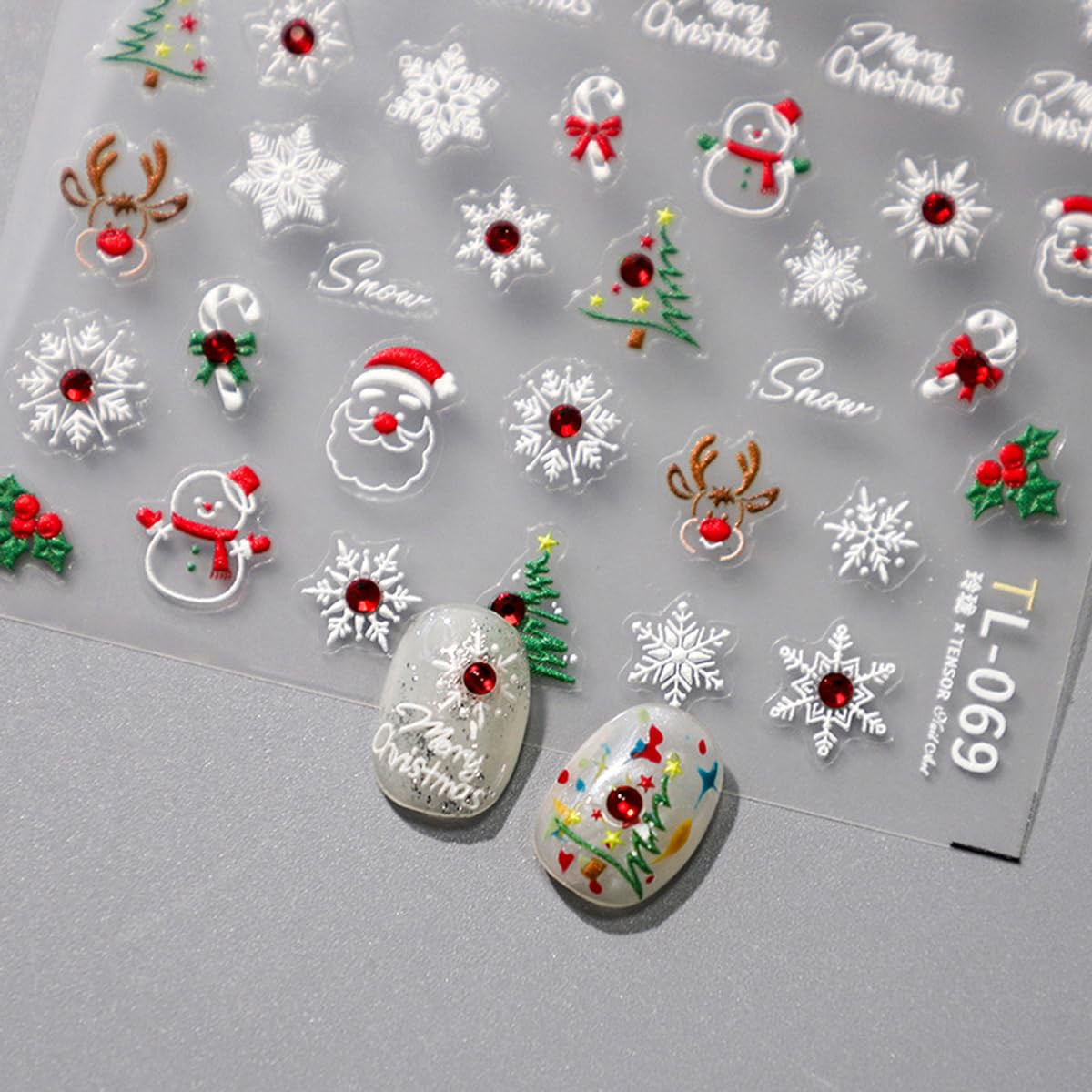 5D Embossed Christmas Nail Stickers for Nail Art Xmas Tree, Snowflake,Santa, Elk Rhinestone Nail Art Decals for Women Self-Adhesive Nail Supplies Art Design Stickers