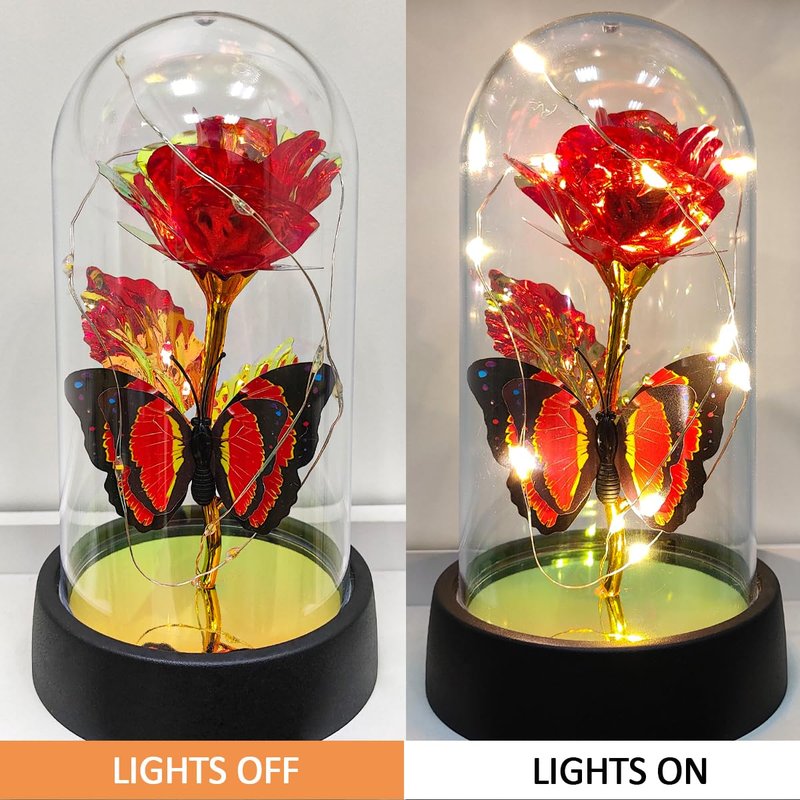 Glass Rose in Glass Dome, Light Up Flower, Eternal Roses - Valentines Day Gifts for Her, Mothers Day Roses Gift for Mom, Womens Gifts for Christmas - Galaxy Rose, Birthday Gift