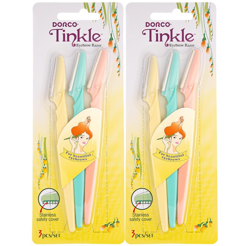 Tinkle Dermaplaning Tool 6ct, Dermaplane Razor for Women, Safe and Easy Peach Fuzz Remover, Eyebrow Trimmer with Protective Cover (2 Packs of 3), Stocking Stuffers