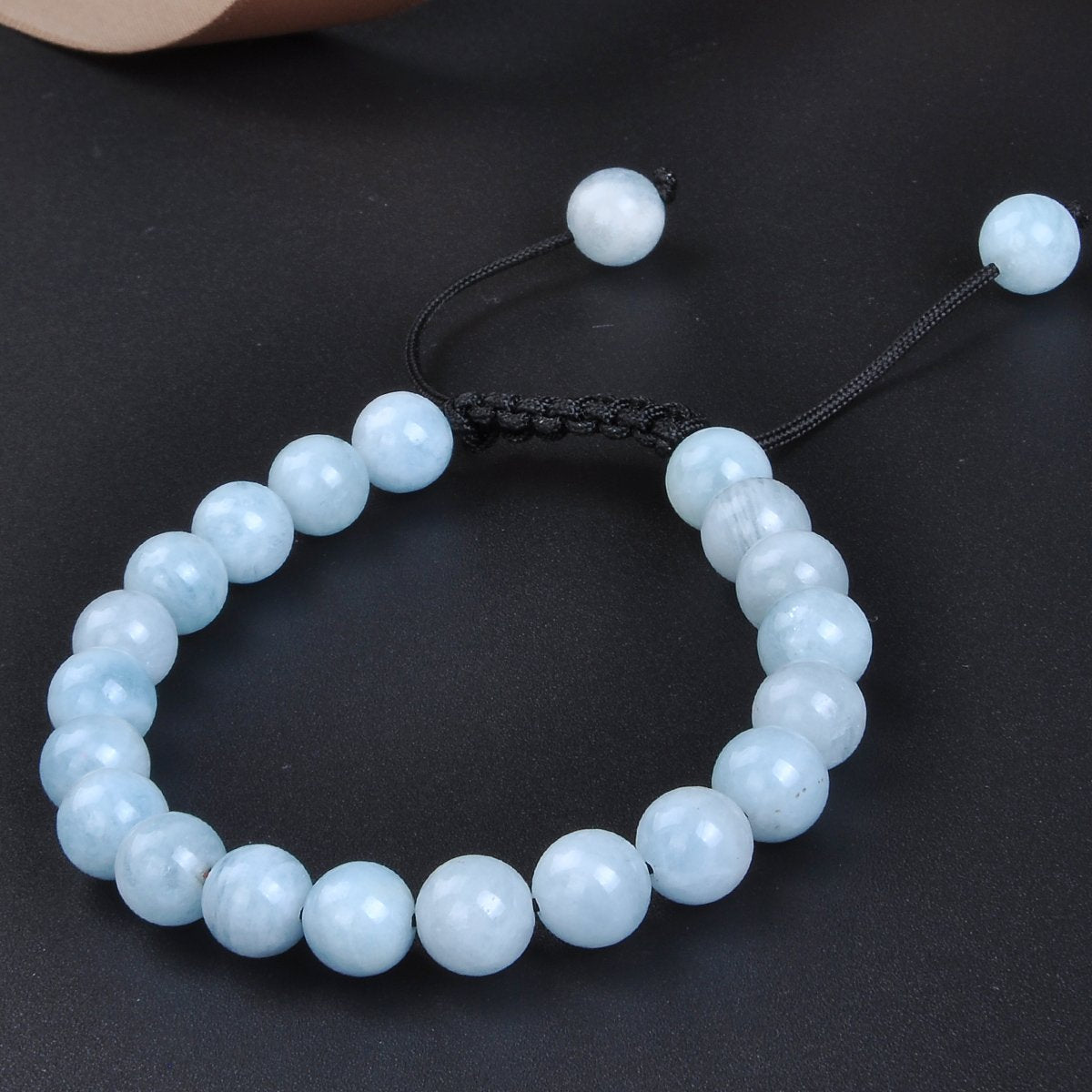 MASSIVE BEADS Gemstone Beaded Bracelets Natural Birthstone Healing Power Crystal Beads Macrame Adjustable(Aquamarine, 8mm)