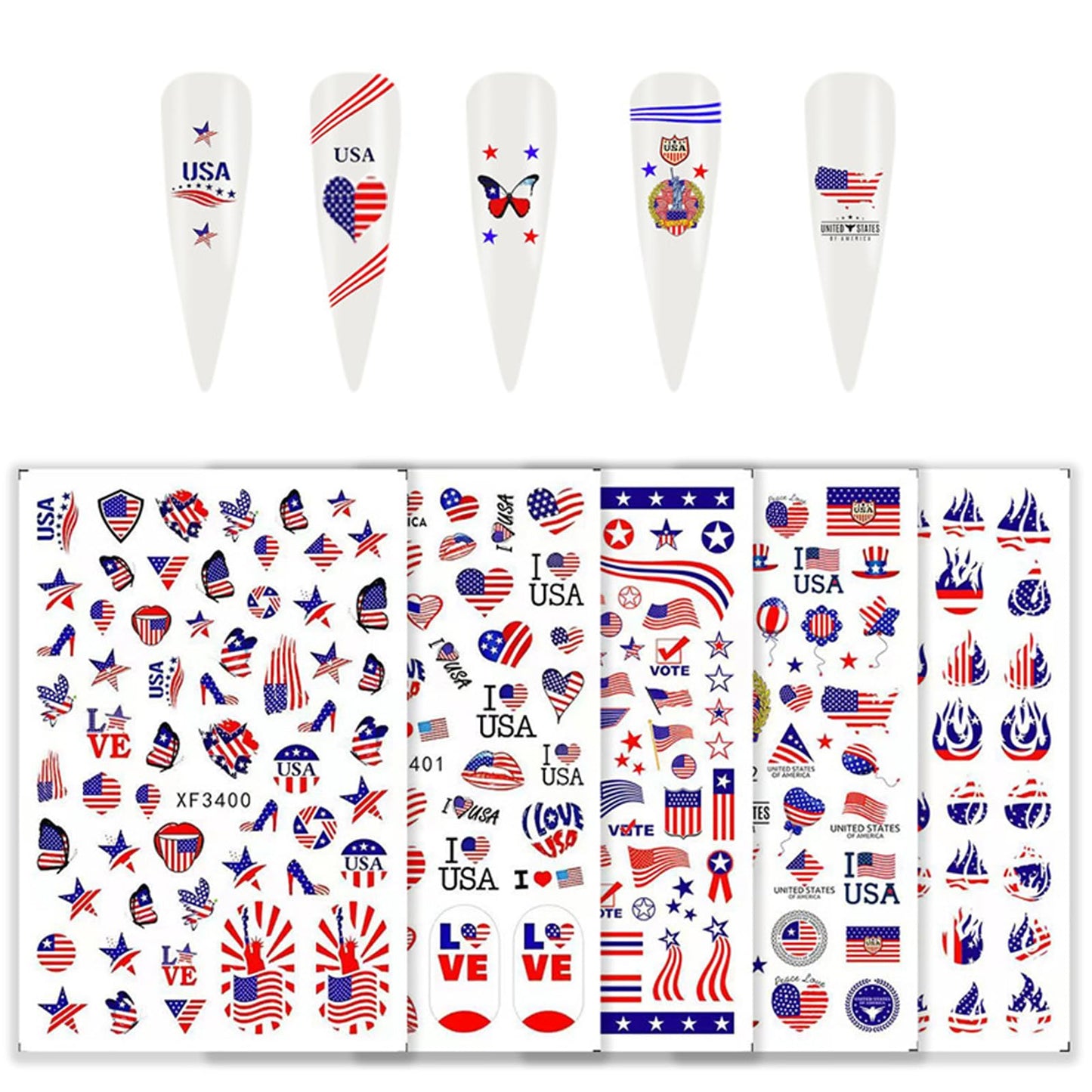 Flag Nail Stickers Independence Day Nail Sticker July 4, August 7 Patriotic Designer Nail Art Decals 3D Self-Adhesive American Flag Stickers for Women Girls Manicure 400+ Patterns