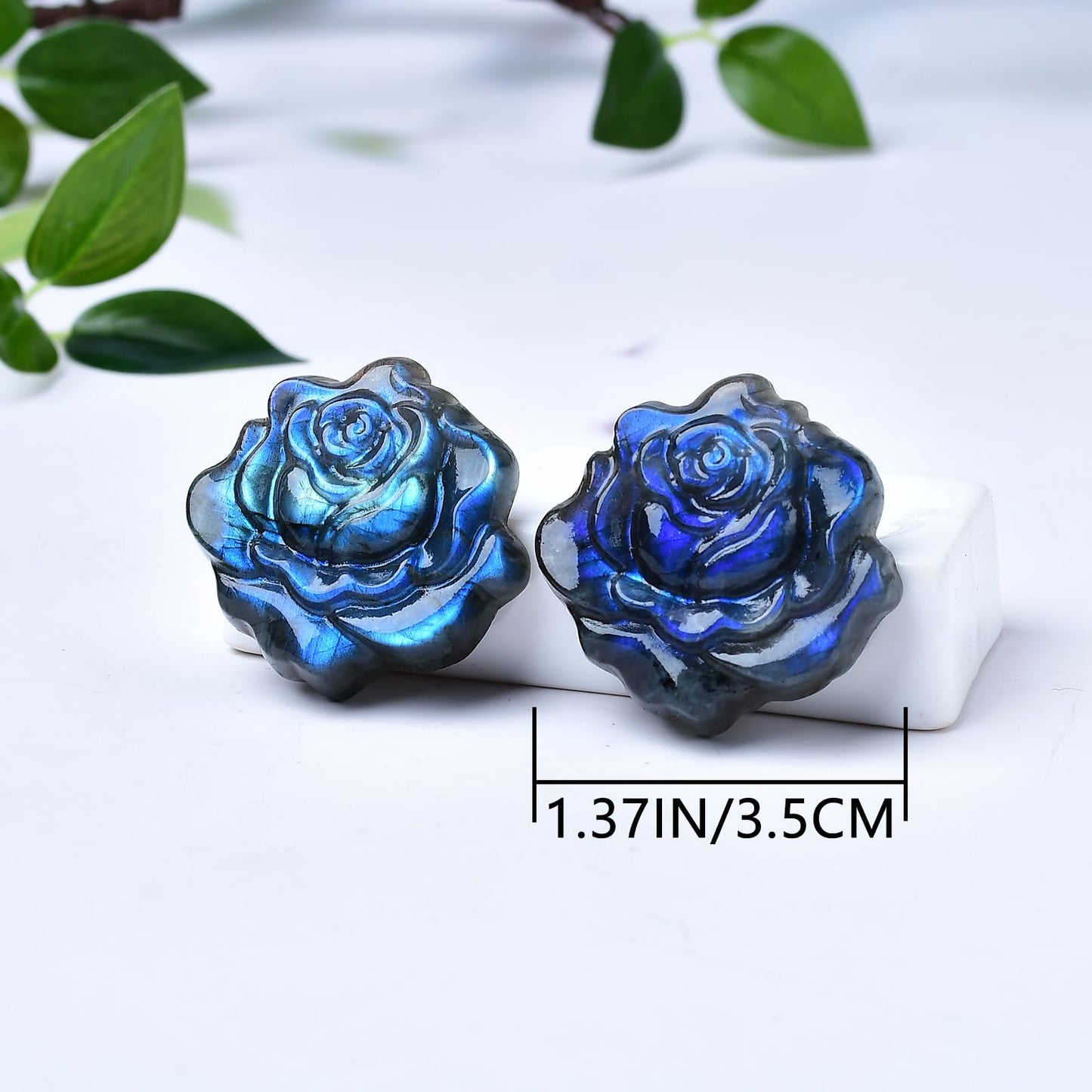 WUYOUSHI Natural Labradorite Crystal Rose Statue 1.37" Carved Healing Crystal Gemstone Carving Stone Valentine's Day Decoration Reiki Energy Meditation Healing Home Ornament DIY