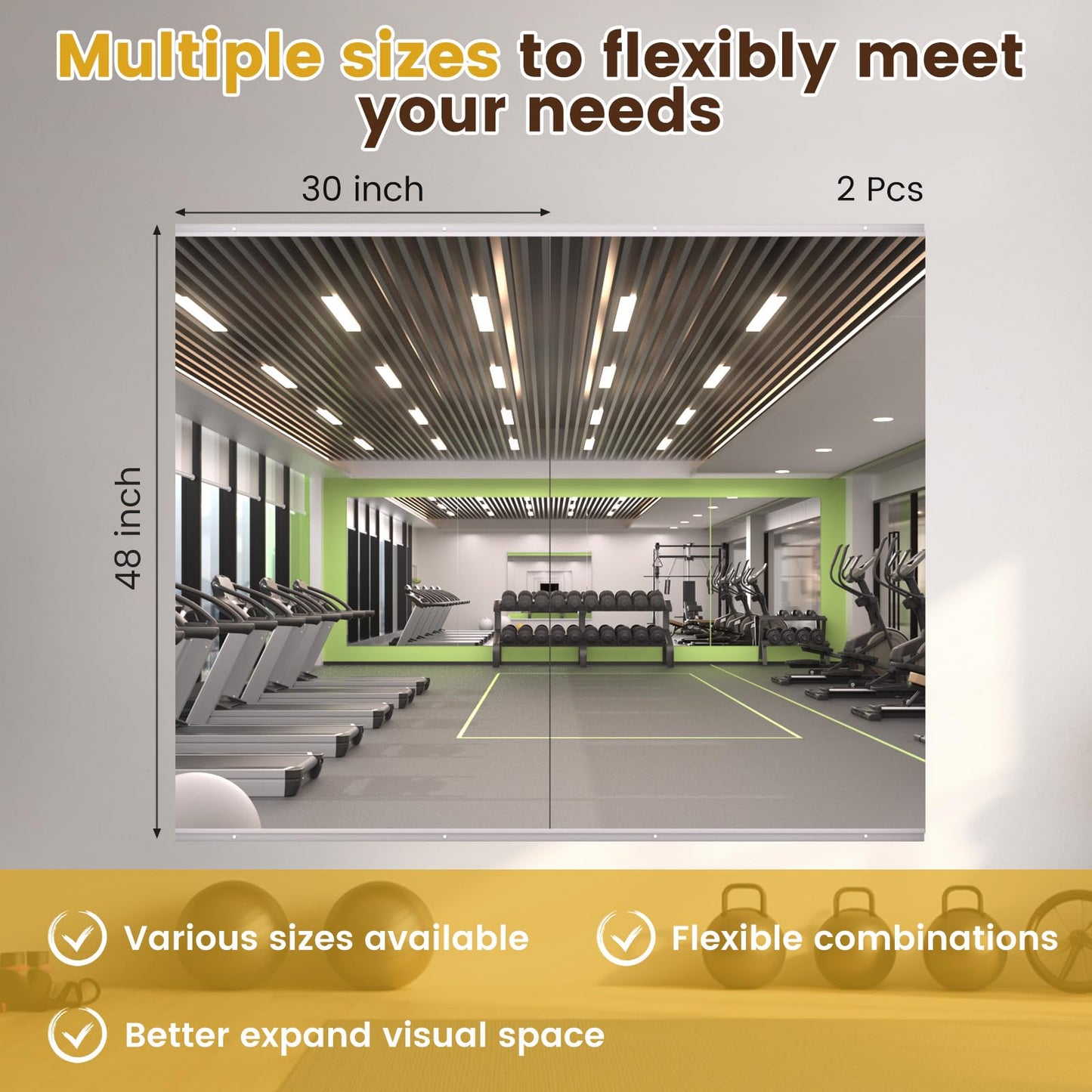 LOAAO Home Gym Mirror, 48"x30"-2 PCS Gym Mirrors for Wall, Frameless, Tempered Glass, Large Workout Mirrors for Home Gym, Dance Studio, Yoga Room, Garage Gym