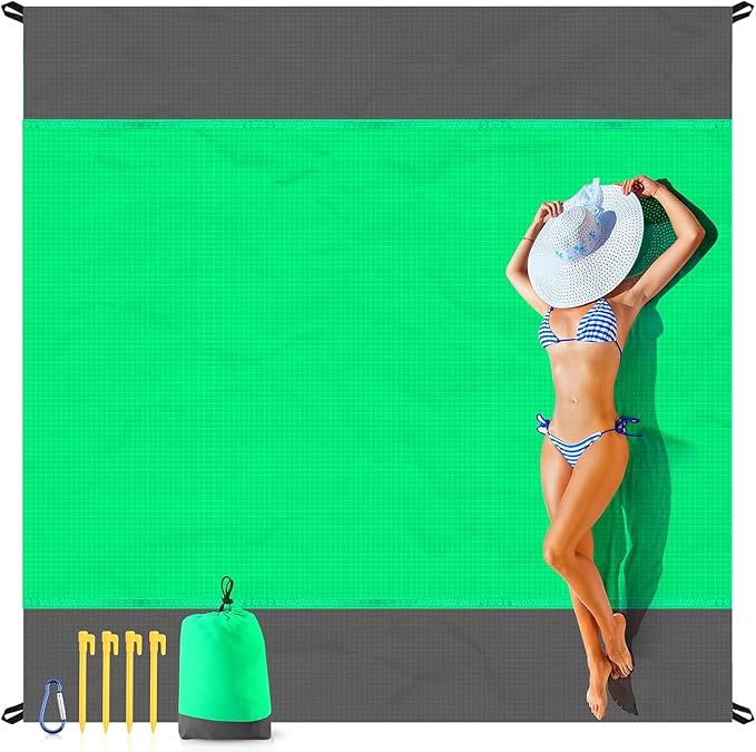EASYFUN Beach Blanket Sandproof Oversized, 79''Ã83'' Extra Large Beach Mat, Portable Picnic Mat for Travel Camping Hiking, Lightweight Beach Essentials Family Water Resistant Mat Nylon 210T