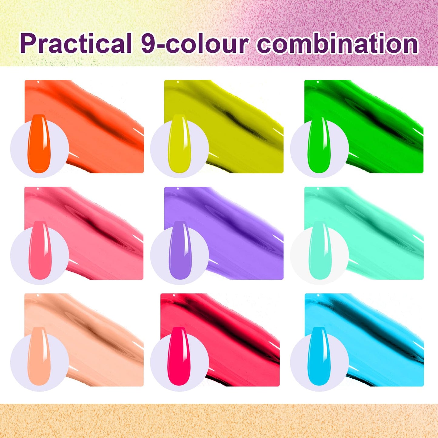 U-Shinein Gradient Painting Gel, 9 Colors Ombre Gel Nail Polish Sponging for Pigment Pat French Manicure Soak Off UV Long-lasting High-glossy Home DIY Nail Salon Rainbow Candy(01)
