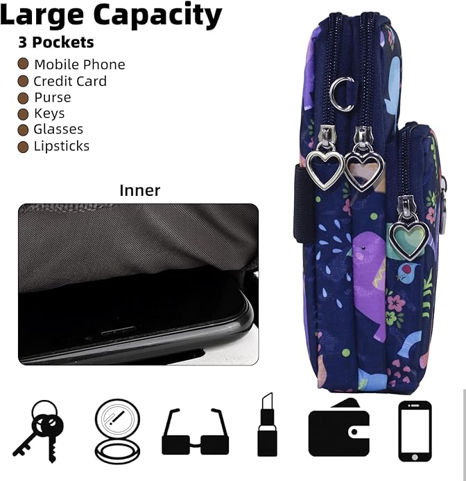 JANKS Small Crossbody Bag for Women - Mini Phone Purses with Crossbody Strap and Wallet - Nylon Arm Bag
